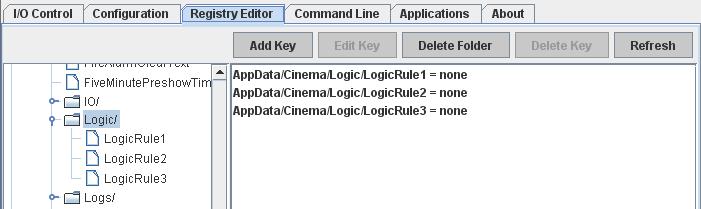 7.10 Logic Functions Cinema.JNIOR can utilize simple logic expressions to determine when to execute a specific macro. Three Logic Registry Keys are created by default.