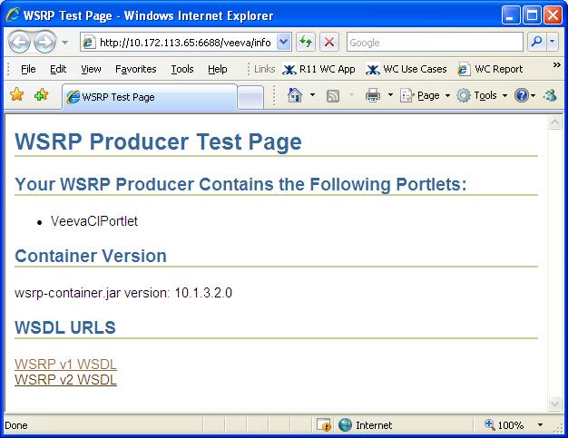 8. To consume the same application as a portlet, you first need to obtain the URL of the producer. In your browser, enter the URL similar to the one below to display the WSRP Producer Test Page.