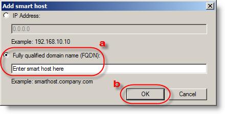 Select the Route mail through the following smart hosts option and then click Add. 11.