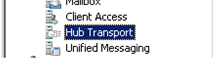 Expand Server Configuration, click Hub Transport 4.