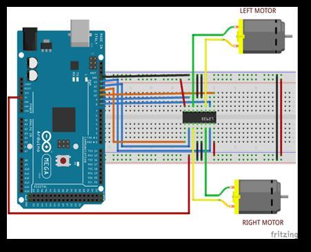 Figure 13: Arduino Microcontroller with motor driver and wheel. In this module a motor driver is used to the control the two DC motors attached to wheels.