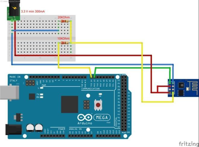 The pin connections are as follows: Table 7: Pin connection of ESP8266 with Arduino Mega 2560 ESP8266 Module Pin Arduino Pin No TX TX 14 RX RX 15 Module 4: Arduino Microcontroller with Camera Module