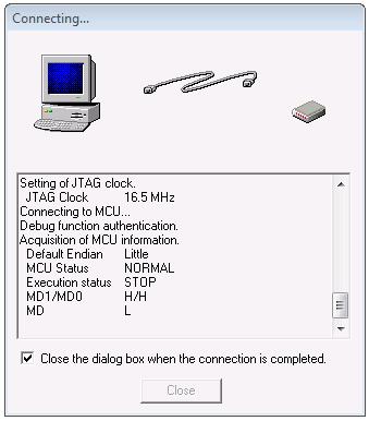 5. Building the Tutorial Program A connecting dialog will appear, show the status of the connection process.