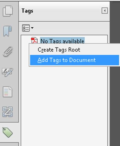 Figure 28 Add Tags to a document from the Tags Tree.