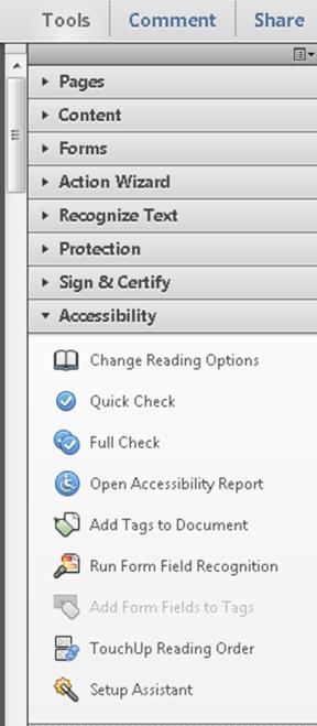 right of the document shown in the following image. Figure 29 Add Tags to a PDF document from Accessibility Panel.