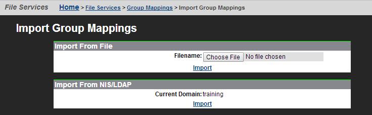 The following table describes the fields on this page: Field/Item Description Import From File Import From NIS/ LDAP Import a mapping from a file stored on your machine or on a network drive.