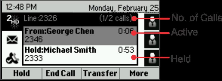 Chapter 1: Getting Started Calls View You can access Calls view (shown next) if your phone has multiple calls in progress, or you have one held call.