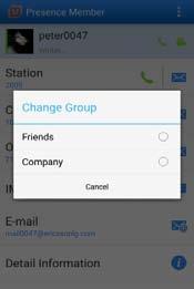 4.6.3 Change Member s Group With the UCS Premium Client, you can select the group associated with a Presence Member. 1.