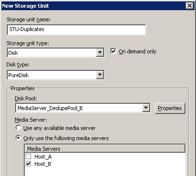 Configuring deduplication Configuring MSDP optimized duplication within the same NetBackup domain 127 Figure 5-5 Pull duplication storage unit settings If you use node B for backups also, select host