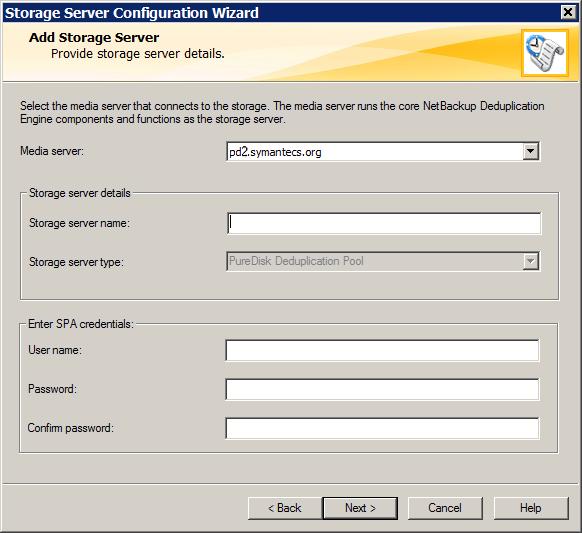 Configuring deduplication Configuring a storage server for a PureDisk Deduplication Pool 84 4 On the Add Storage Server panel, select or enter the appropriate information.