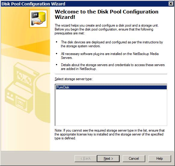 Configuring deduplication Configuring a disk pool for deduplication 95 4 On the Disk Pool panel, select PureDisk in the Type windows.