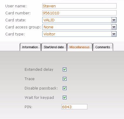 Adding a New Card (continued) 13. Move to the Miscellaneous tab. 14. Check the Extended delay option if your are issuing a card for a cardholder with disabilities.