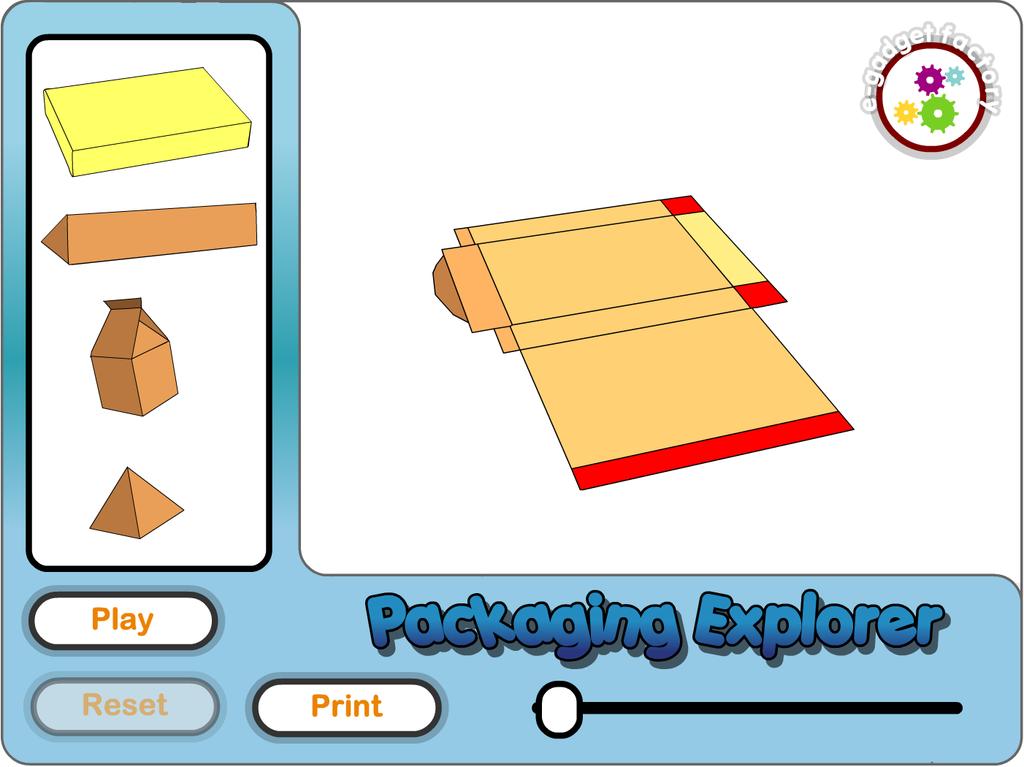 Use the packaging explorer to view more examples of nets. 85 For each figure, find the number of faces, vertices and edges.