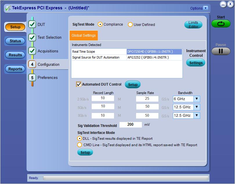 PCI Express Transmitter Compliance and Debug -- DPO/MSO70000 Series Option PCE3 A complete test run requires tens of waveforms to be acquired at different DUT settings per lane.