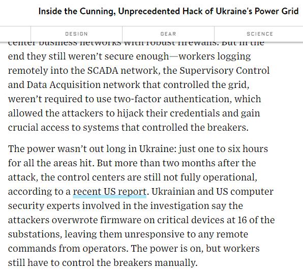 Energy Concerns under Attack Example: Ukraine 2015 https://www.wired.