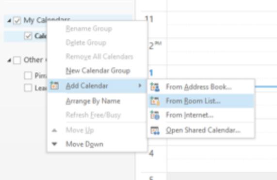 EMAIL Adding a room or other shared calendar 1. Open your calendar 2. On the left-hand side pane you will see My Calendar and below that Calendar. 3.