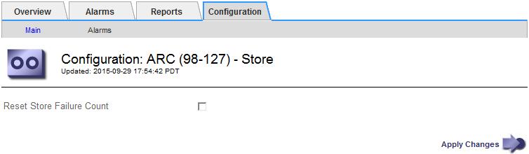 144 StorageGRID Webscale 10.4 Administrator Guide Reset Store Failure Count: Reset the counter for store failures. This can be used to clear the ARVF (Stores Failure) alarm. 5. Click Apply Changes.