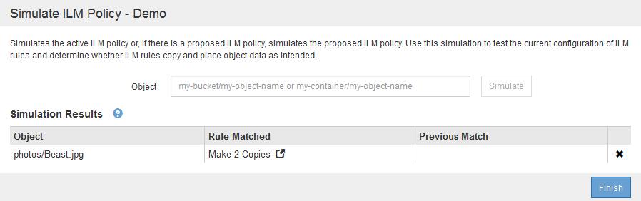 Managing objects through information lifecycle management 99 Note: If you stay on the Configure Policies page, you can re-simulate a policy after making changes without needing to re-enter the names