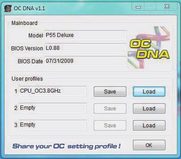 (For example: we name this User Default setting as CPU_OC3.8GHz ) Execute ASRock OC DNA under OS, you will find CPU_OC3.8GHz as User Profile 1.