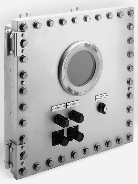 centralized process control in hazardous areas in minimum space to provide the necessary pushbuttons, pilot lights, selector switches, tumbler switches and glass windows Features: To reduce