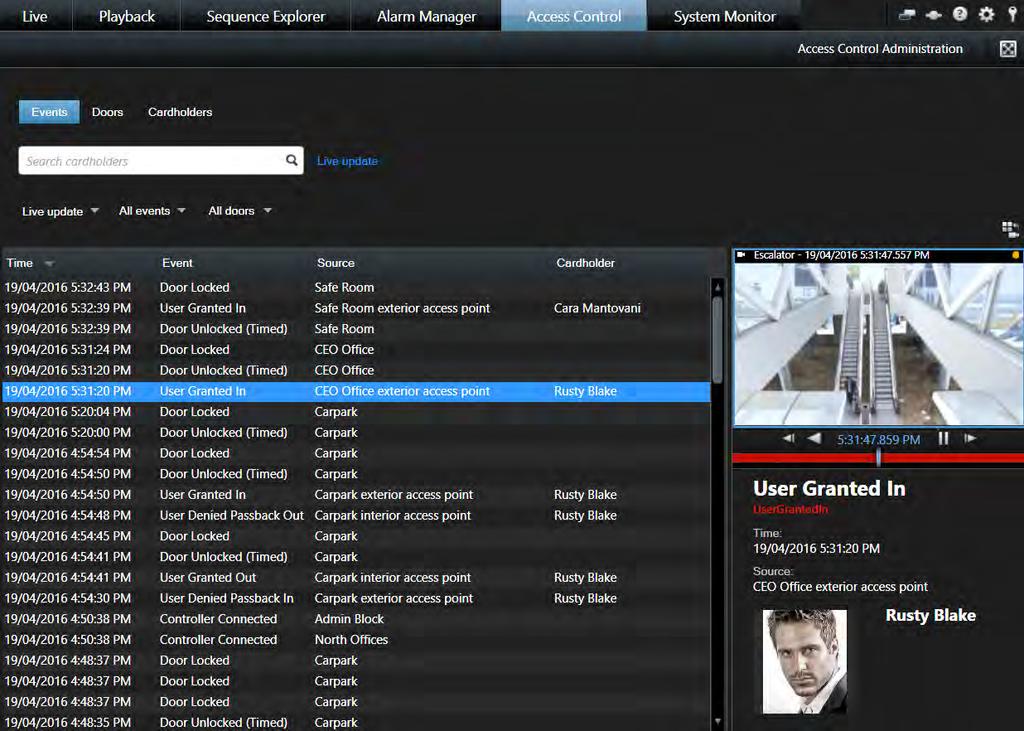 Access Control Events View events coming from Integriti, such as access control events, area
