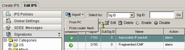 1. Click Import in the Edit IPS/Signatures window and select From PC in the dropdown menu (Figure 11). Figure 11. Import Signatures From PC 2.