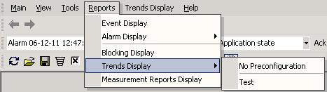 1MRS756118 MicroSCADA Pro SYS 600 9.2 Fig. 8.2.3.-2 Trends submenu A060805 Open the user specific preconfiguration by selecting Trends > Open preconfiguration.