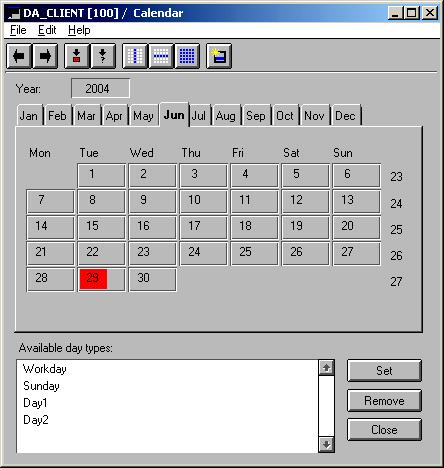SYS 600 9.2 MicroSCADA Pro 1MRS756118 Fig. 3.1.-1 The Calendar tool Calendar_b In the toolbar there are shortcuts to the most used commands.