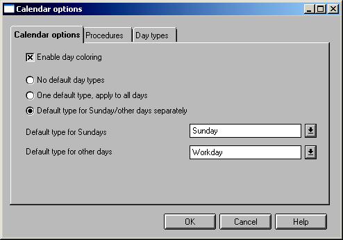 1MRS756118 MicroSCADA Pro SYS 600 9.2 3.8.1. General calendar options Fig. 3.8.1.-1 General calendar options Calendar_Opt_b Table 3.8.1-1 No Type Available default day types 1 No default types 2 One default type which is applied to all days 3 Default types for Sundays and other days separately.