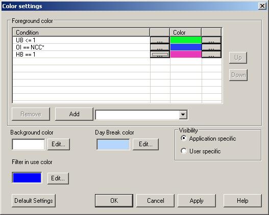 1MRS756118 MicroSCADA Pro SYS 600 9.2 Fig. 5.4.2.-1 Event Color Settings dialog A060537 To add a new line to the list, click Add. Remove the selected line from the list by clicking Remove.