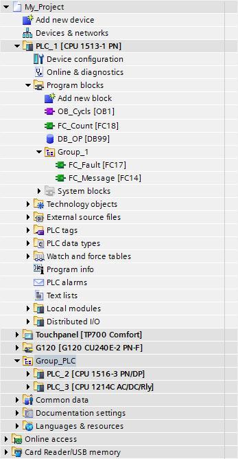Project Tree Project CPU Block group CPU program PLC