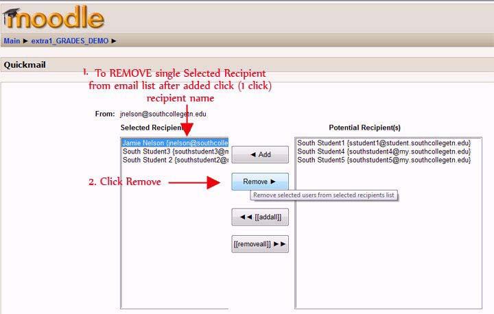 To remove a single recipient from the Selected Recipient list after added, click the recipient name (1