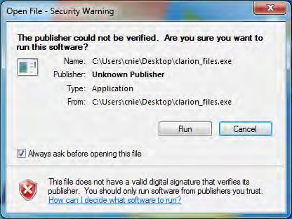 Once the download completes, click Run in the Security Warning box.