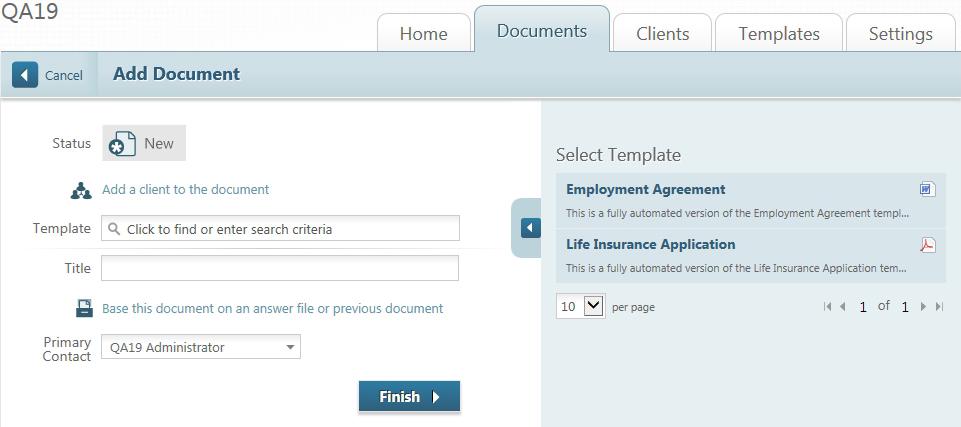 Show documents for - allows document filtering by user and client. The default settings are All Users and All Clients.
