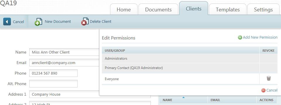 Settings Tab item basis. The process of adjusting permissions is the same whether you are altering permissions editing permissions for a document, client, or template. To edit permissions: 1.
