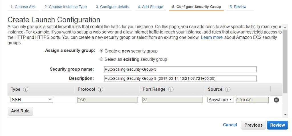 Securing your Amazon Web Services (AWS) datacenter Auto scaling of Sensors to improve traffic throughput 3 10 In the Configure Security Group page, you can create a new Security Group to define the