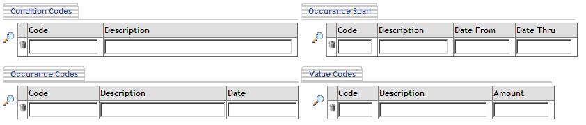 Figure 3-30: Condition, Occurrence, and Value Codes 3.2.2.8. Service Codes for the Institutional Claim The fields for entering Services are as follows (Figure 3-31).