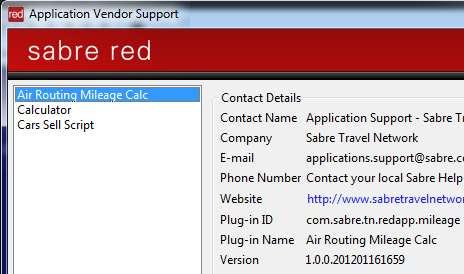 After restarting Sabre Red Workspace, you can also look under Contact Us, Application Vendor Support to validate that the application installed successfully.