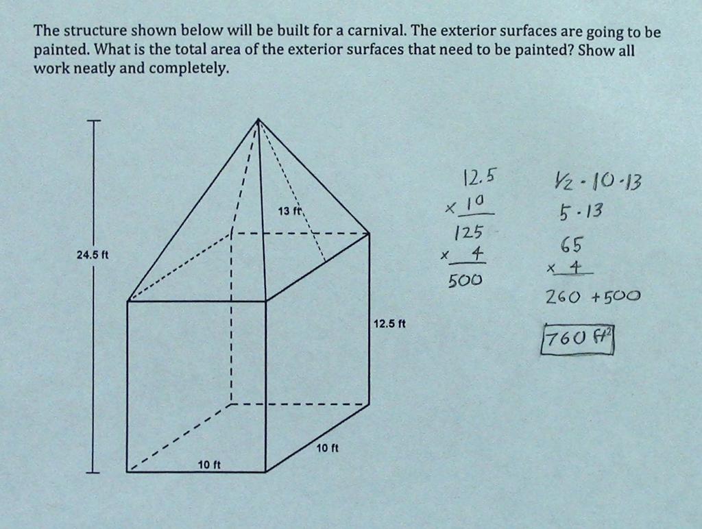 I think you made a calculation error. Can you check your work? Which one value represents the surface area of the figure? How did you decide which dimensions to use for each shape?