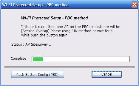 3. Please wait when the PBC method window pop-up appear, the secure connection between AP and wireless NIC will be founded automatically.