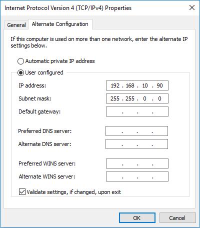 computer a static IP in the innovi Edge default network (subnet mask: 255.255.0.0). Make sure that you do not assign the computer with the innovi Edge default IP address of 192.168.10.80.