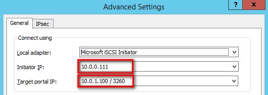 In the Target portal IP drop down list, select the IP address of the iscsi Target where the Initiator IP address is mapped to.