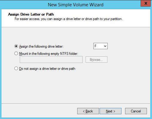 In the Assign Drive Letter or Path dialog box,