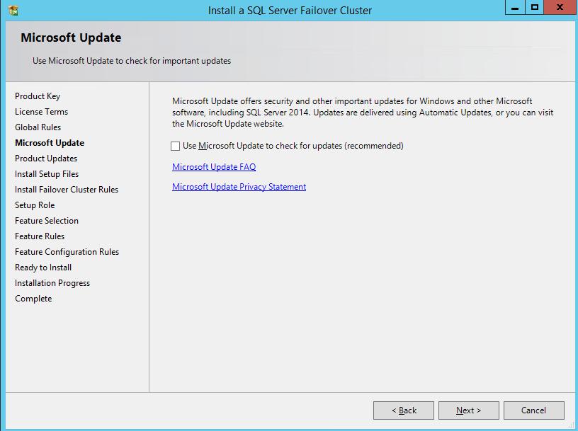 6. In the Microsoft Update dialog box, click Next. 7.