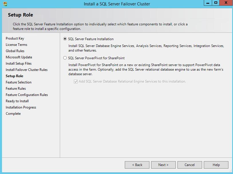 8. In the Setup Role dialog box, select the SQL Server Feature