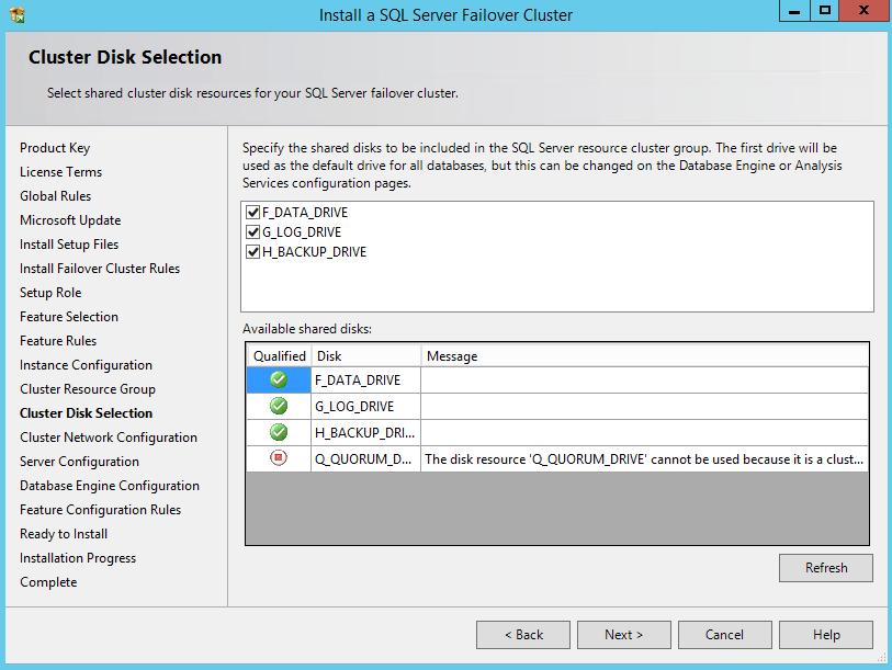 12. In the Cluster Resource Group dialog box, check the resources available on your Windows Server Failover Cluster.