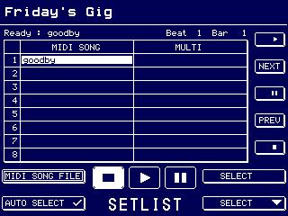 s5000/ s6000 MIDI SONG FILE PLAYER You should see something like this: A MIDI Song File is displayed. Scroll through the songs in memory until you find the one you want.
