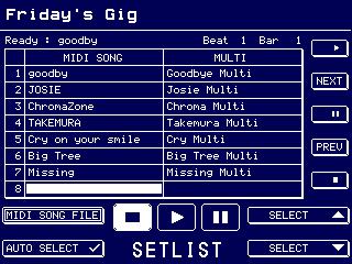 MIDI SONG FILE PLAYER s5000/ s6000 Eventually, you will have a set list that may look something like this: The set list can be organised sequentially with each song/multi listed in the order you will