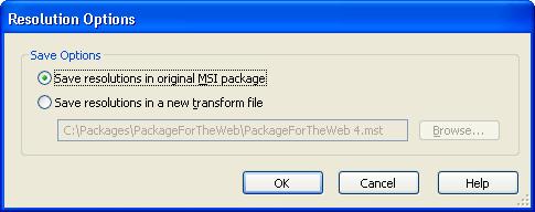 against, how many ACEs were used, and the current resolution options. Figure 31: Save resolutions for repackaged applications to the MSI package. 9. Click Edit under Resolution Options.