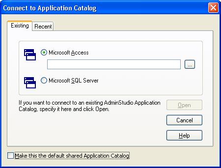 Connecting to the Application Catalog When you first launch AdminStudio, you are automatically connected to the sample Application Catalog, which contains workflow and ConflictSolver information.